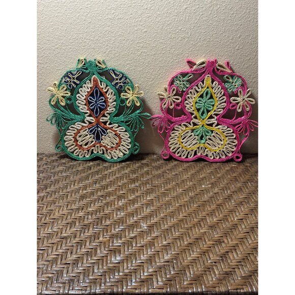 Bundle Of 2 Vintage Wicker Straw Trivet Round - Picture 1 of 10